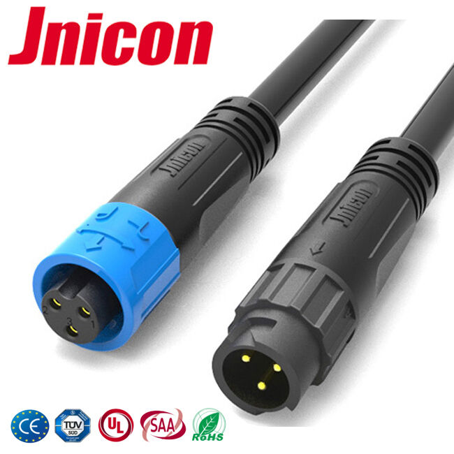 M12 300V LED 3 Pin Waterproof Connector Push Locking Cable Outdoor Connector IP67