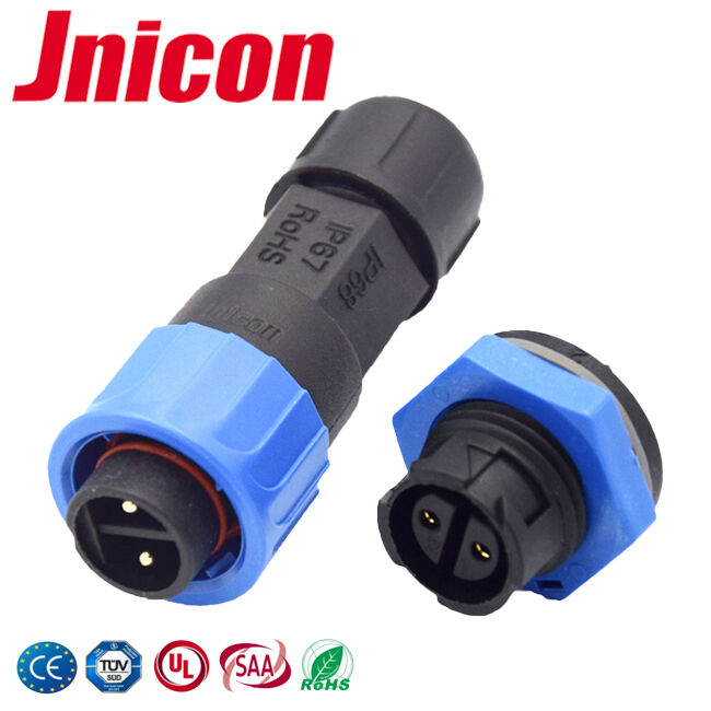 M16 IP68 Bağlantısı 10A 2 Pin Dairesel Plastik UL94-V0 İtme Kilit Bağlantıları
